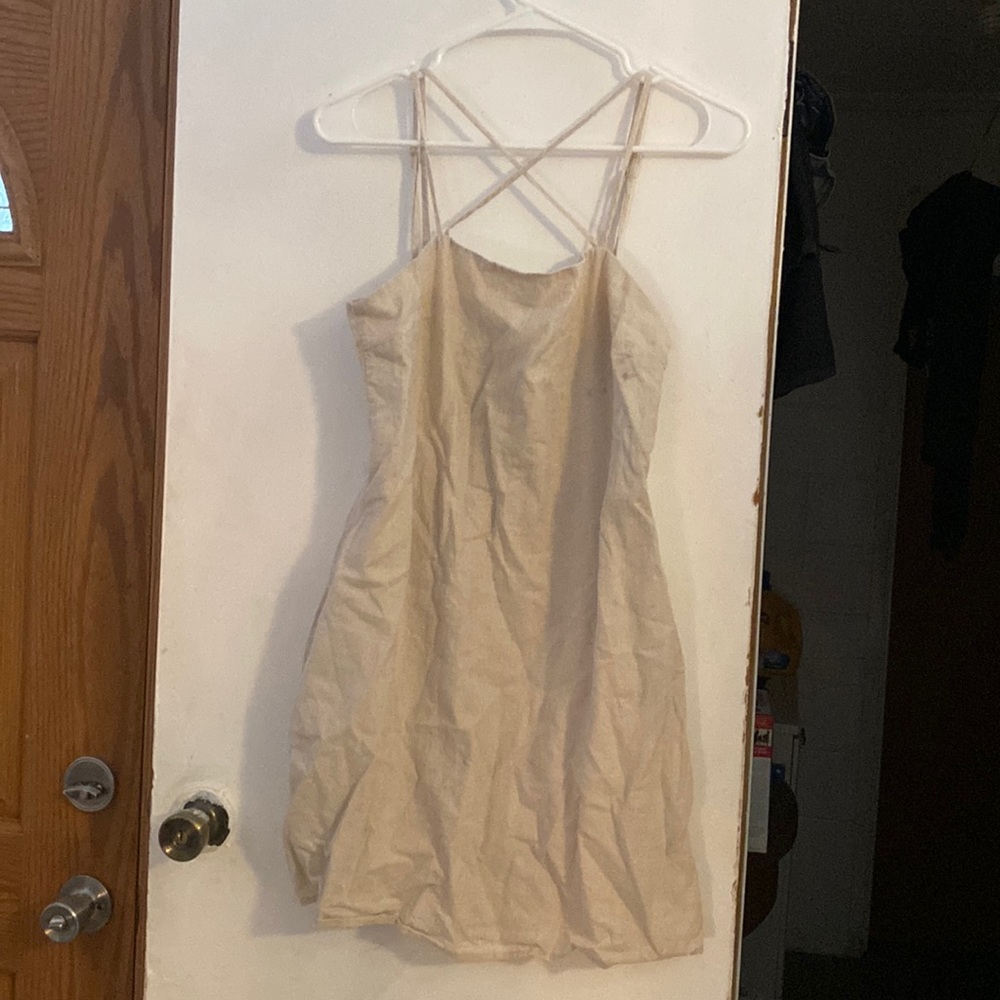 H&M Linen beige Mini Strap Summer Dress